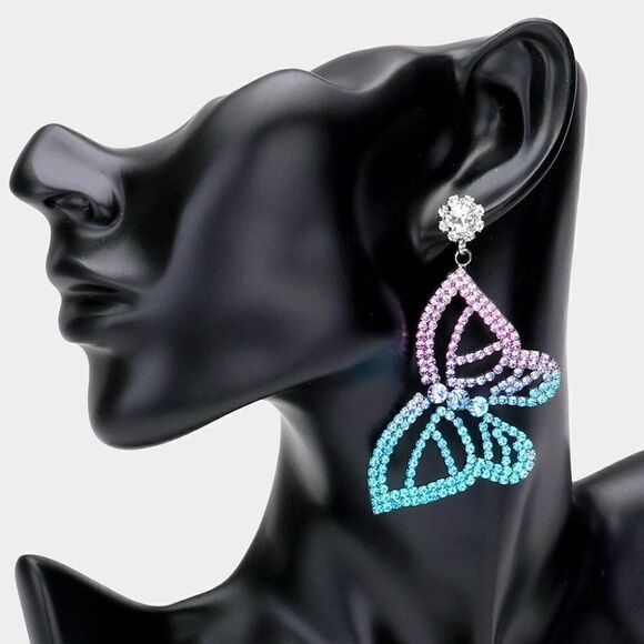 Ombre Butterfly Accented Blue Rhinestone Earrings - Picture 1 of 6